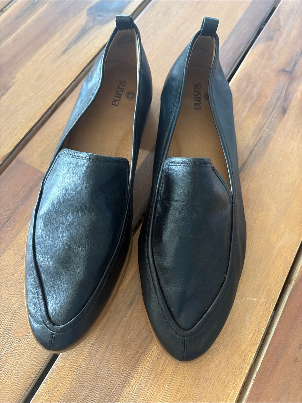 Susina Black Pointed Leather Slip-On Loafers